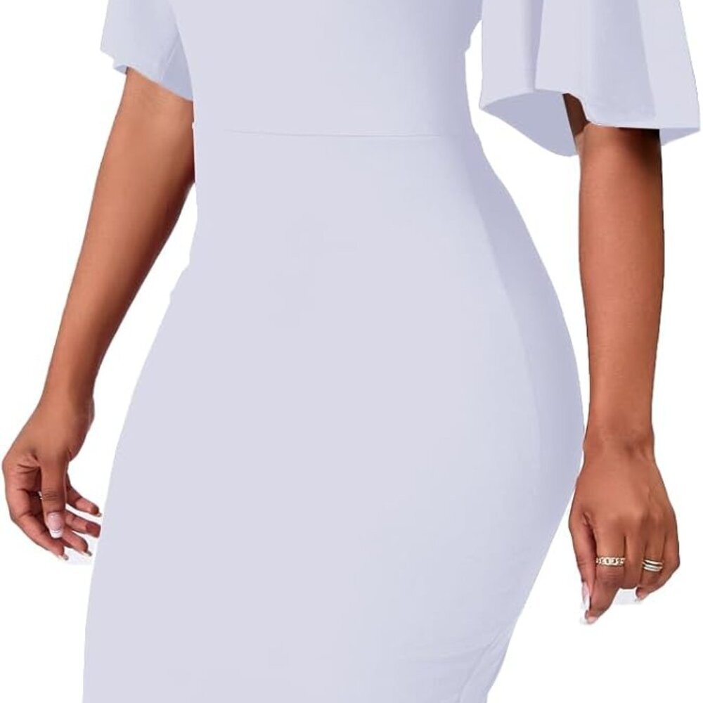 Womens Basic Bodycon Ruffle Flared Short Sleeve P… - image 4